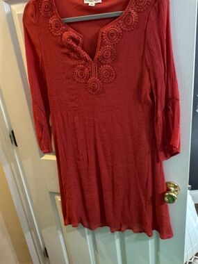 Lilla P Rust Red Crochet-Detail Tunic